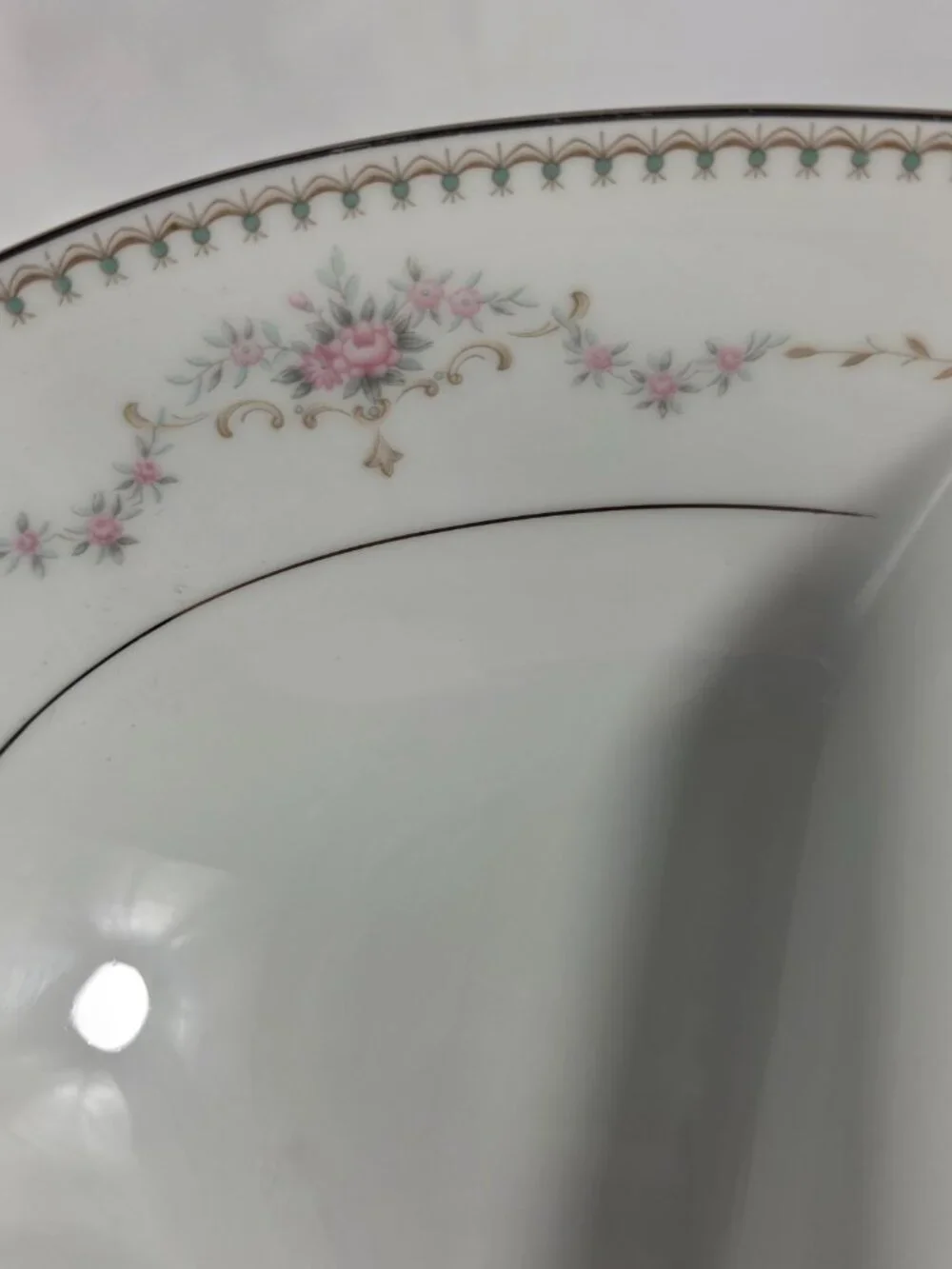Noritake Fairmont Oval Divided Serving Bowl White with Pink Roses & Green Dots